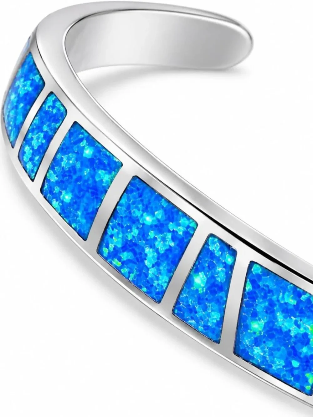 Adjustable Blue Fire Opal Cuff Bracelet - Turquoise & Lapis Boho Silver Bangle